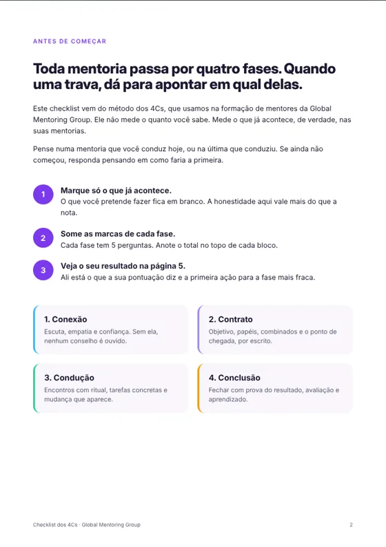 Página 2 do checklist: Antes de começar